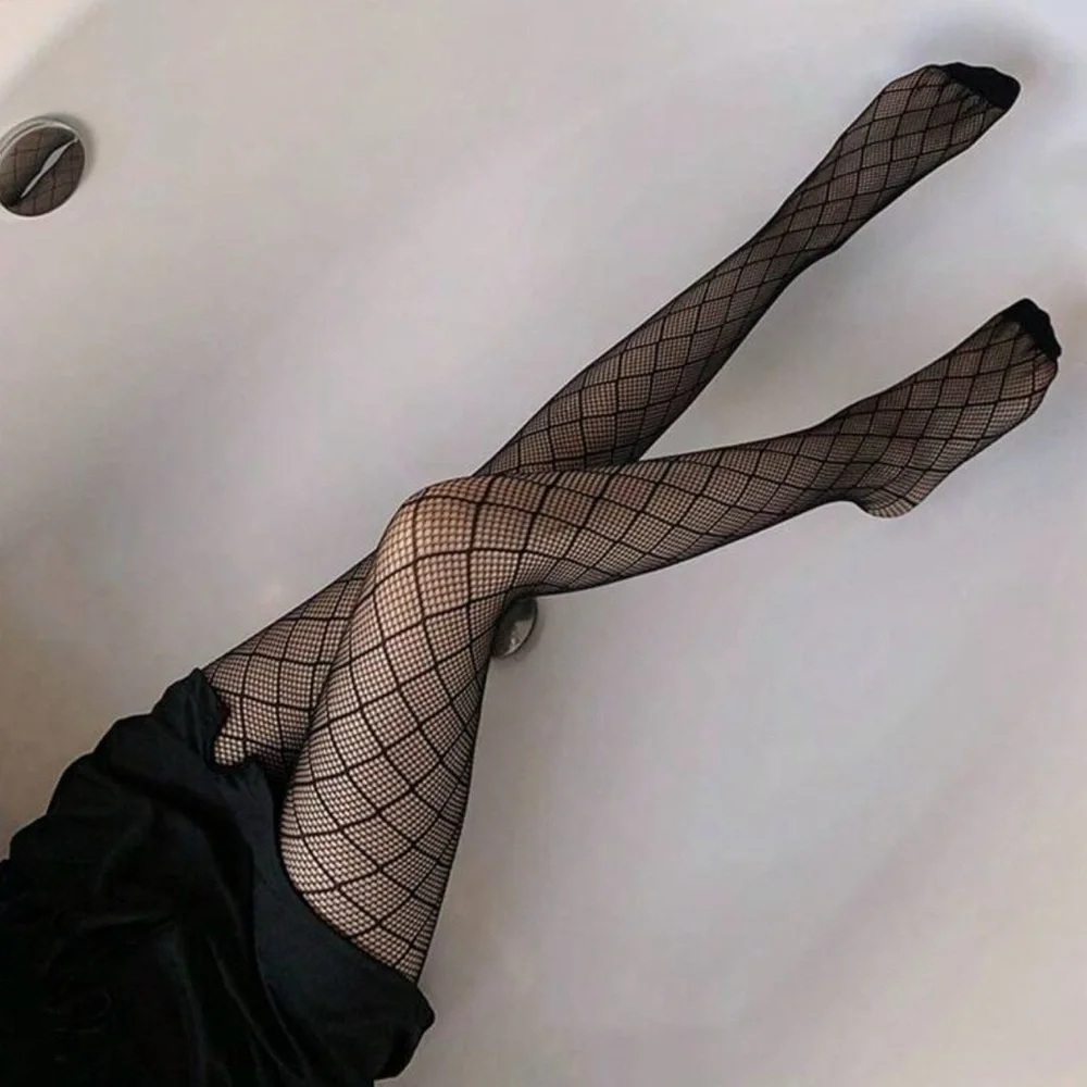 Women Black INS Style Thin Sheer Tights, Breathable Mesh Fishnet Stockings - Picture 8 of 9